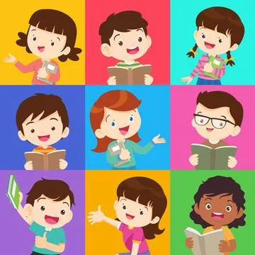 Set of children with various learning education Concept Stock Illustration