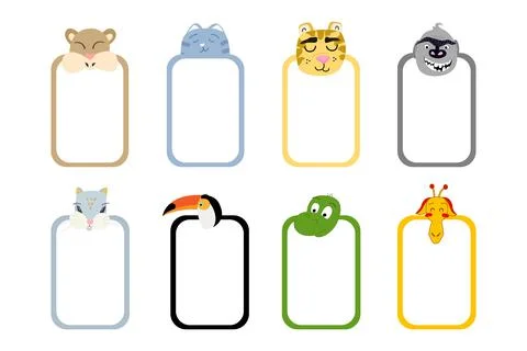 Set of children's cards for text. Frames for vertical photos with animals Illustrazione stock