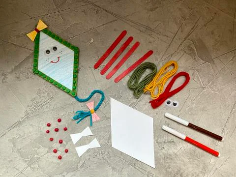 Set for children's creativity, how to make a kite. Stock Photos