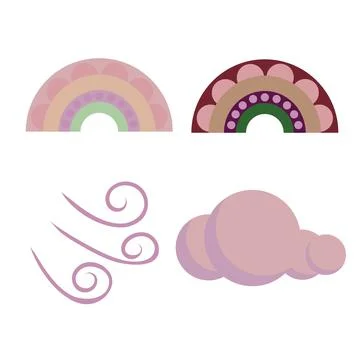 Set of children's drawings rainbow, cloud, wind. Vector illustration isolated Stock Illustration