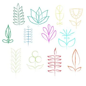 A set of children's hand-drawn doodles with stylized flowers Stock Illustration
