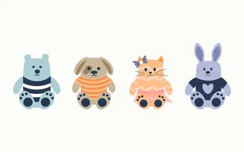 Set of children's soft toys, different types. Plush animals, cartoon style 스톡 일러스트