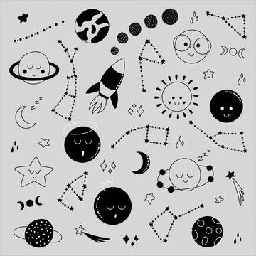 Set of childrens space illustrations Ilustración de archivo