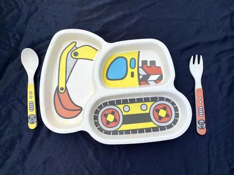 Set of children's tableware Stock Photos