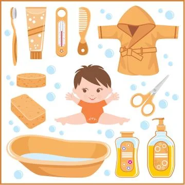 Set of children's things for bathing Stock Illustration