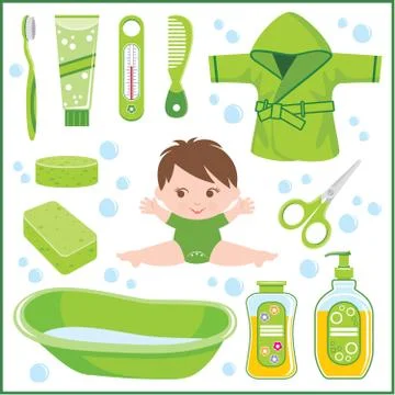 Set of children's things for bathing Stock Illustration