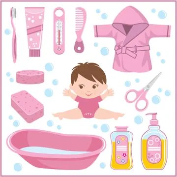 Set of children's things for bathing Stock Illustration