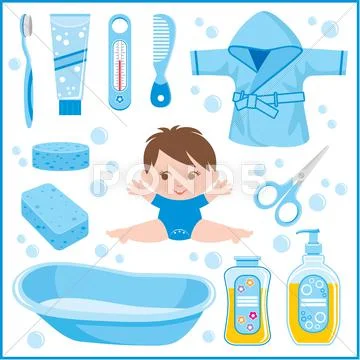 Set of children's things for bathing Stock Illustration