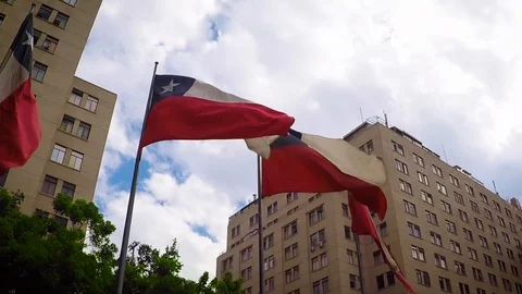 Set of Chile Flags Swaying in the Wind Slow Motion Vídeo Stock 88476532