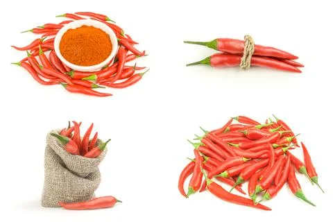 Set of chilli cayenne pepper isolated on a white background cutout Stock Photos