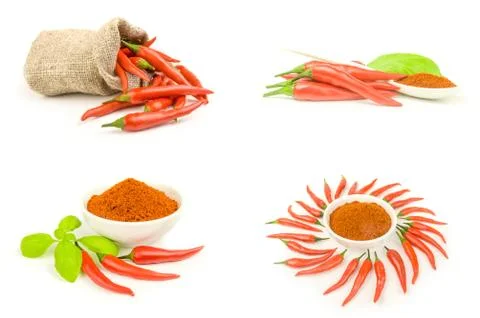 Set of chilli cayenne pepper over a white background Stock Photos