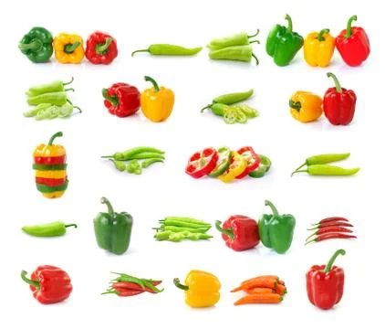 Set of chilli  pepper isolated on white background Stock Photos