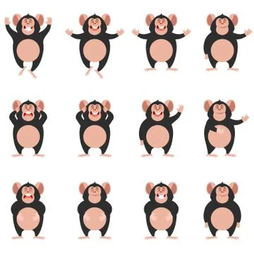 Set of Chimpanzee flat icons Stock Illustration