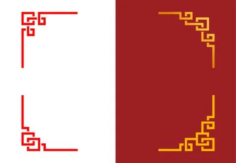 Set of Chinese corner in linear style, vector Stock Illustration
