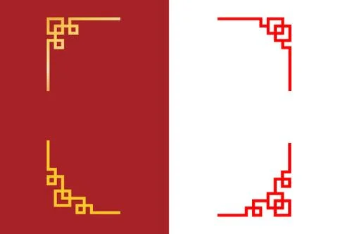 Set of Chinese corner in linear style, vector Stock Illustration