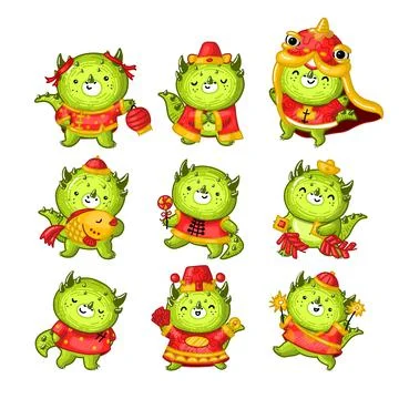 Set of Chinese cute vector dragons Stock Illustration