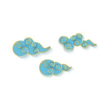 Set of Chinese decorative blue clouds with golden contour realistic style Illustrazione stock