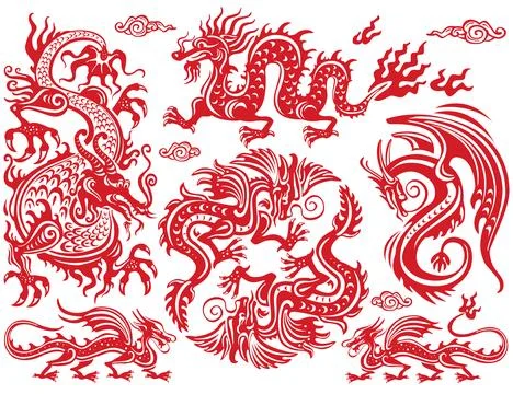 Set of Chinese Dragons Stock Illustration