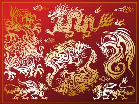 Set of Chinese Dragons suitable for Chinese New Year Stock Illustration