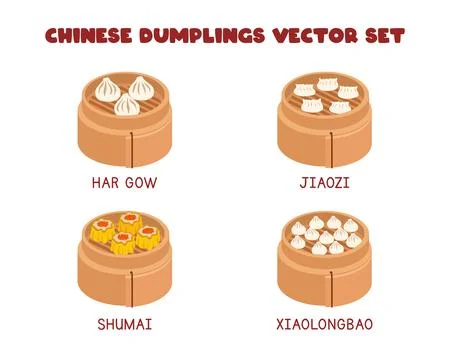 Set of Chinese Dumplings in steamer vector clipart. Dim Sum, Jiaozi, Xiaolongbao Stock Illustration