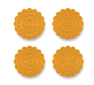 Set of Chinese moon cake on white, Top view vector Stock Illustration