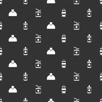 Set Chinese paper lantern, Firework, Dumpling and drum on seamless pattern Illustrazione stock