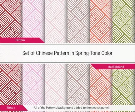 Set of Chinese Pattern in Spring Tone Color Illustrazione stock