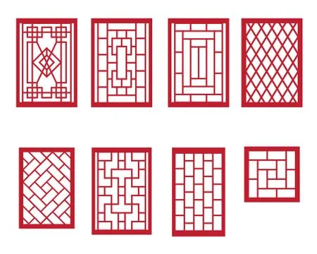 Set of Chinese pattern window with frame Stock Illustration