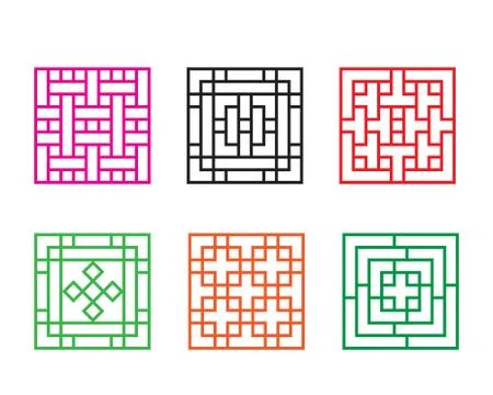 Set of Chinese pattern window in square concept Stock Illustration