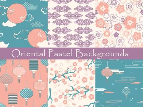 Set of chinese vector seamless patterns. texture, wallpaper, pattern fills, web Stock Illustration