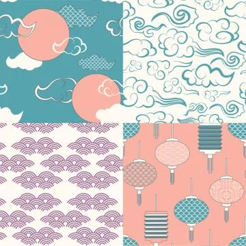 Set of chinese vector seamless patterns. Endless texture can be used for Stock Illustration
