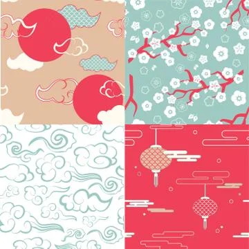 Set of chinese vector seamless patterns. Endless texture can be used for Stock Illustration