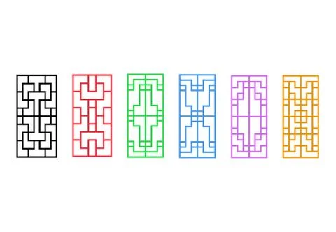 Set of Chinese window frame on white, vector art Stock Illustration