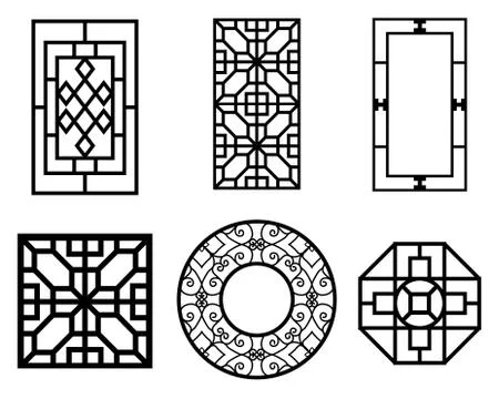 Set of Chinese window with pattern, vector Stock Illustration