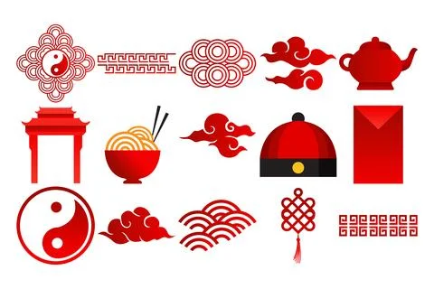 Set of chinese year element vector illustration Stock Illustration