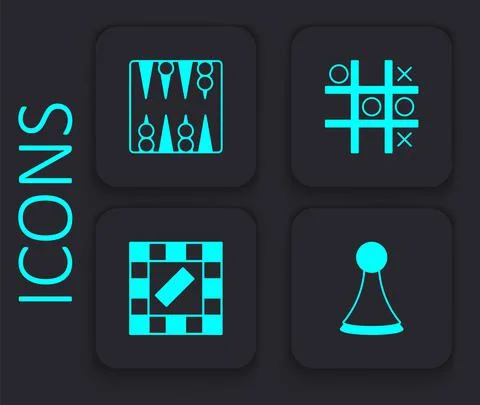 Set Chip for board game, Backgammon, Tic tac toe and Board icon. Black square Illustrazione stock