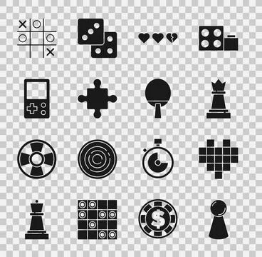 Set Chip for board game, Pixel hearts, Chess, Hearts, Puzzle pieces toy, Tetris Illustrazione stock