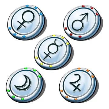 Set of chips with symbols of planets isolated on white background. Vector Stock Illustration