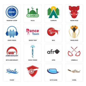 Set of chisel, auto glass, flood, afro, 90th anniversary, bull, audio visual, 免费库存插图