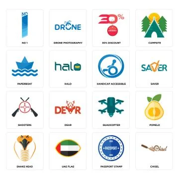Set of chisel, passport stamp, snake head, quadcopter, shooters, handicap acc Free Stock Illustration
