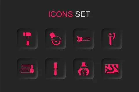 Set Chisel tool, Electric circular saw, Hammer, Grapple crane grabbed log, .. イラスト素材