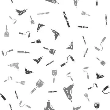 Set Chisel tool for wood, Electric hot glue gun, Paint roller brush and Putty Stock Illustration