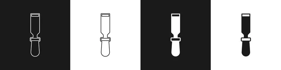 Set Chisel tool for wood icon isolated on black and white background. Vector Stock Illustration