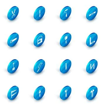 Set Chisel tool for wood, Paint roller brush, Construction bubble level, Hand Illustrazione stock