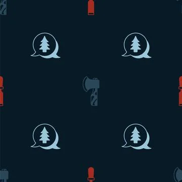 Set Chisel tool, Wooden axe and Tree on seamless pattern. Vector イラスト素材