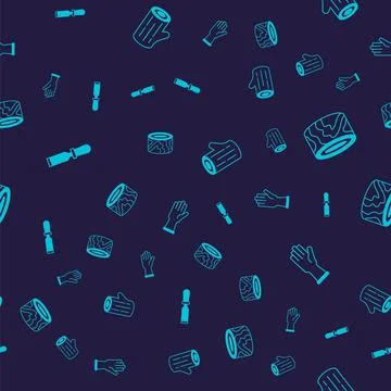 Set Chisel tool, Wooden logs, and Protective gloves on seamless pattern. Vector Stock Illustration