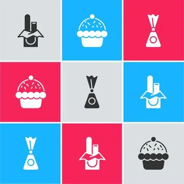 Set Chocolate bar, Cupcake and Candy icon. Vector Stock Illustration