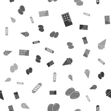 Set Chocolate bar, Easter eggs, Ice cream in waffle cone and French baguette Stock Illustration