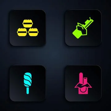 Set Chocolate bar, Macaron cookie, Ice cream and Bitten chocolate. Black square イラスト素材