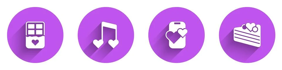 Set Chocolate bar, Music note, tone with hearts, Dating app online mobile a.. Stock Illustration